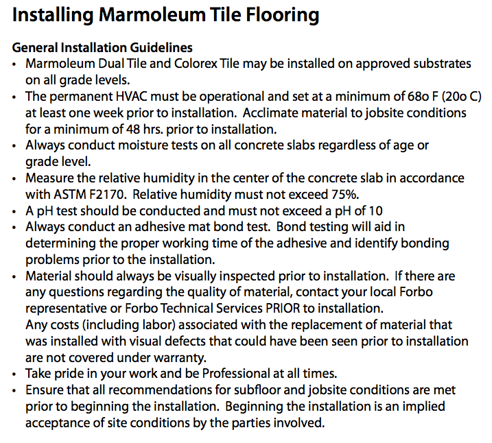 Bathroom Tile Flooring - Installation Considerations for Marmoleum MCT or Dual Tile